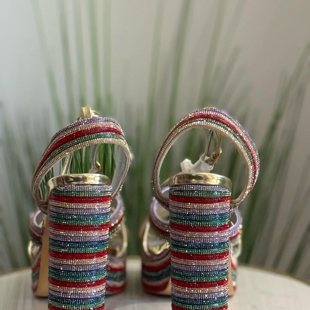 NWOB AZALEA WANG MULTICOLOR RHINESTONE PLATFORM HEEL - Picture 2 of 3